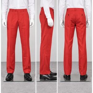 Bocaccio Uomo Pleated Dress Pants Mens 37x31 Red Cuffed Trousers 3076